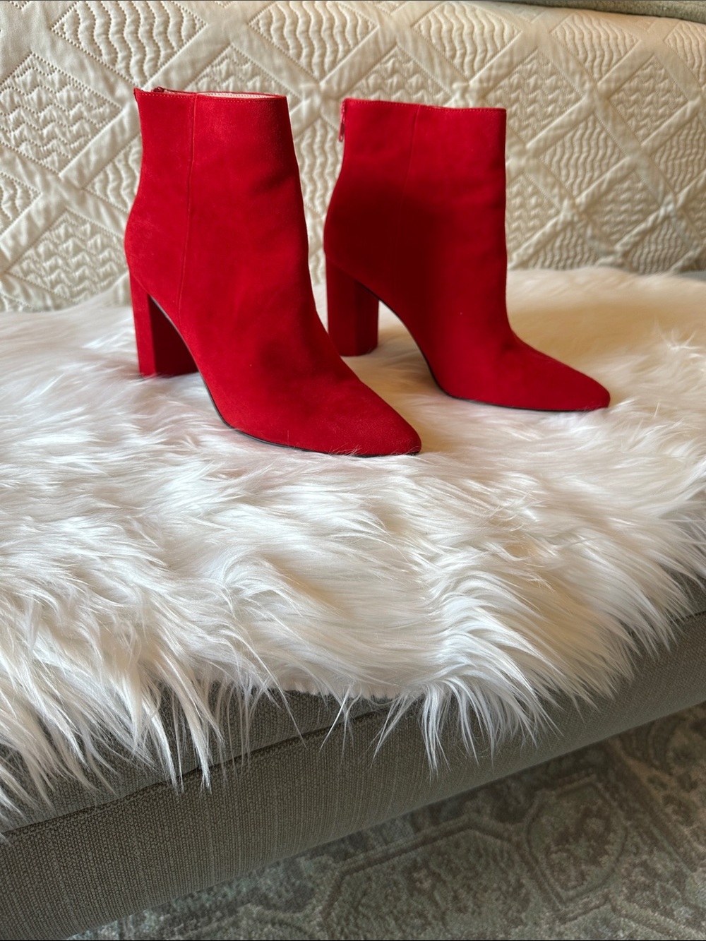 Chelsea & Violet Red Suede Pointed Ankle Booties
